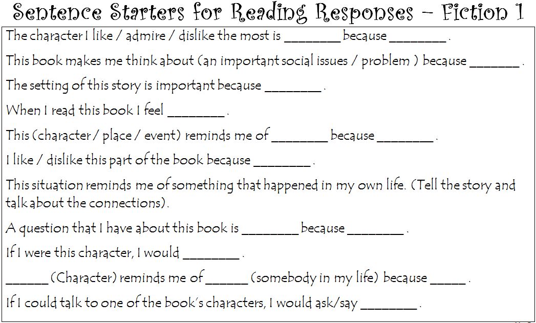 Senior Reading Responses - MargD Teaching Posters